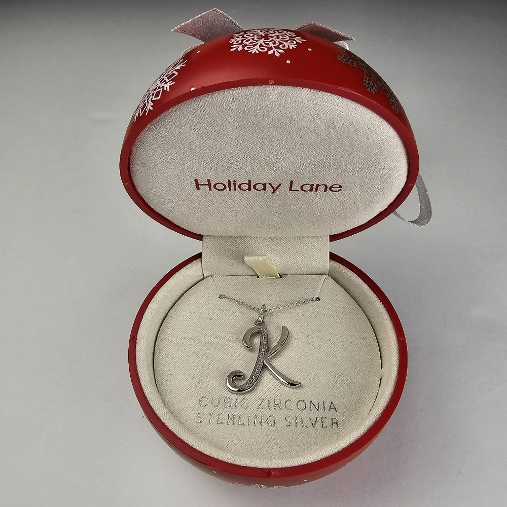 Holiday Lane Cubic Zirconia 'K' Initial Necklace in Sterling Silver